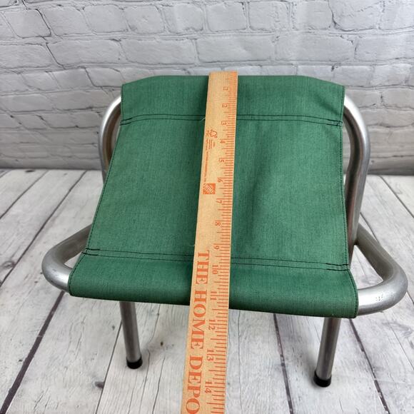 Vntg Folding Aluminum Camp Stool with Green Seat 16" Tall - Picture 5 of 10